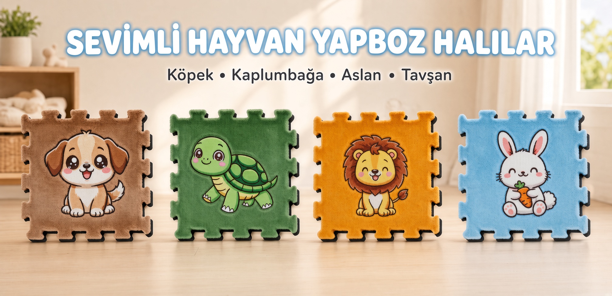 Hayvan Figürlü Yapboz Halı | Çocuk Odası Peluş Puzzle Halı
